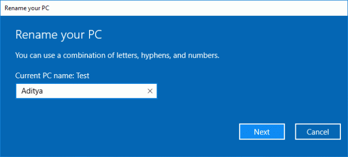 Ierakstiet vajadzīgo nosaukumu dialoglodziņā Pārdēvēt datoru | Pārdēvējiet Bluetooth ierīces operētājsistēmā Windows 10