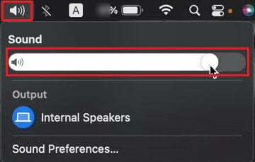 skaņas ikona — velciet slīdni uz kreiso pusi, lai izslēgtu sistēmas skaņu | kā izslēgt Zoom saimniekdatora skaņu operētājsistēmā Mac