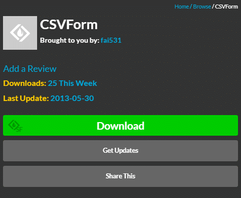 CSVFormのダウンロードページ