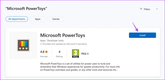 Botón de instalación para PowerToys