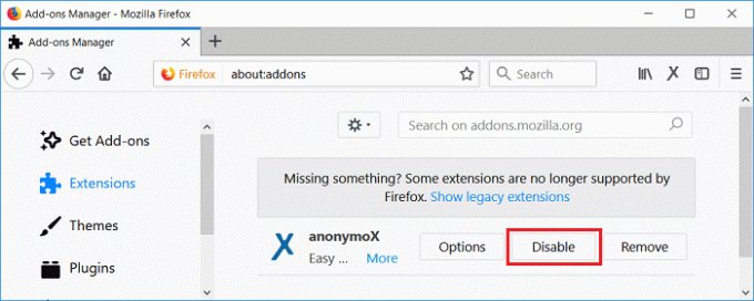 Онемогућите све екстензије кликом на Онемогући поред сваког проширења
