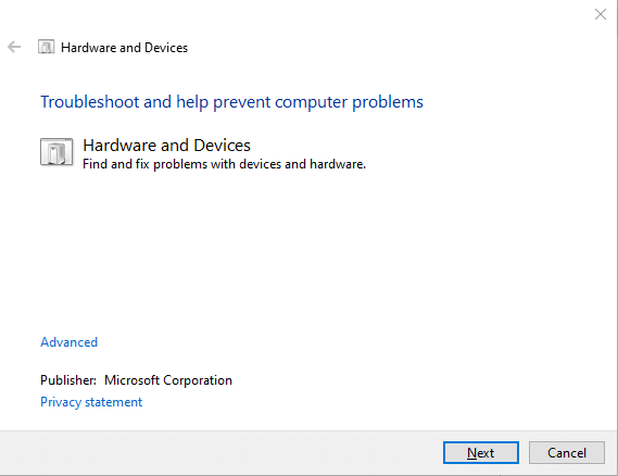 Spowoduje to otwarcie narzędzia do rozwiązywania problemów ze sprzętem i urządzeniami. Jak naprawić niedziałający ekran dotykowy systemu Windows 10