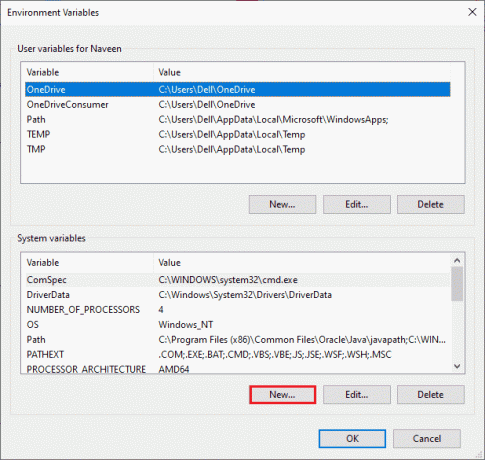 klik op de knop Nieuw... onder Systeemvariabelen. Fix Java TM Platform SE Binary reageert niet in Windows 10