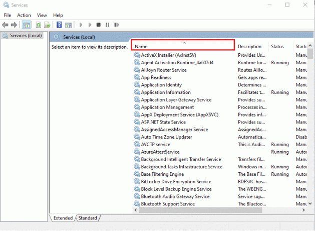 คลิกที่ชื่อเพื่อจัดเรียงบริการ วิธีแก้ไขบริการเสียงไม่ทำงาน Windows 10