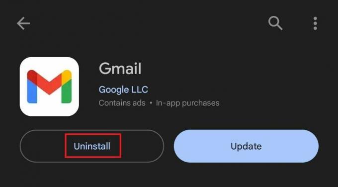 Kliknij Odinstaluj | Gmail nie pobiera załączników na Androidzie