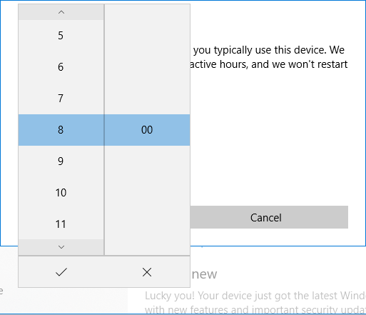 For at indstille starttidspunktet skal du klikke på den aktuelle værdi og vælge de nye værdier for timer fra menuen