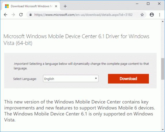 システムタイプに応じて、Microsoft Mobile DeviceCenterをダウンロードします