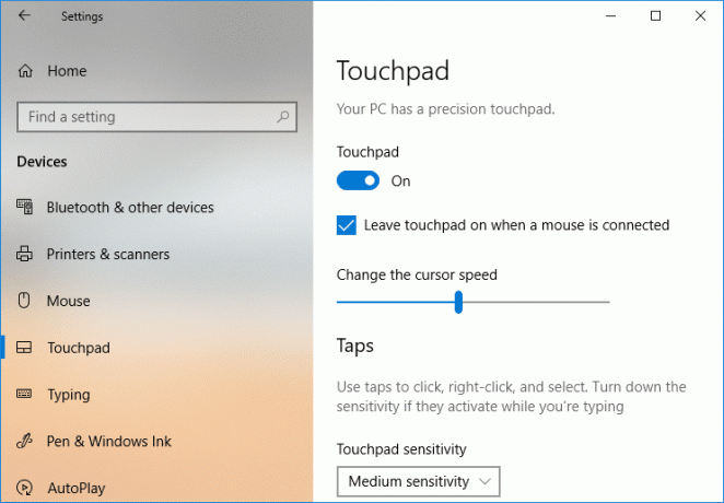 Certifique-se de ativar o botão de alternância em Touchpad