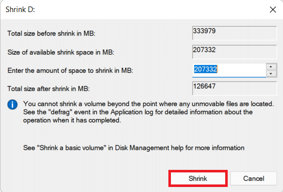 Reducir el cuadro de diálogo. Cómo particionar el disco duro en Windows 11