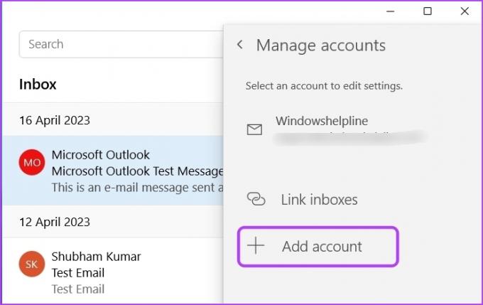 Option „Konto hinzufügen“ in der Mail-App