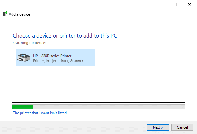Windows가 자동으로 프린터를 감지합니다.