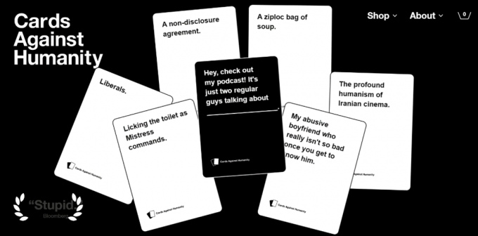 Cards Against Humanity webbsida hur man spelar kort mot mänskligheten online med vänner