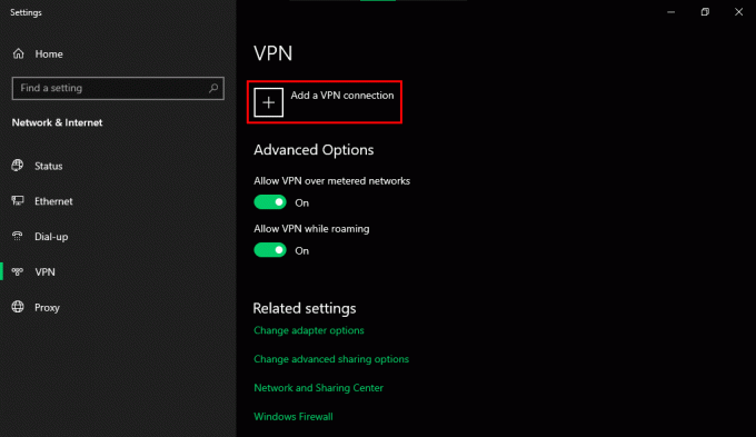 Spustelėkite parinktį Pridėti VPN ryšį.