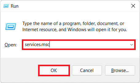 kirjoita services.msc Suorita-valintaikkunaan ja napsauta OK Windows 11