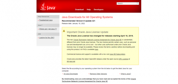 Öffnen Sie die offizielle Java-Website. So öffnen Sie JAR-Dateien in Windows 10