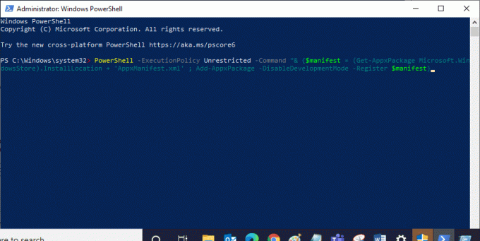 pegue las líneas de comando en Windows PowerShell y presione Enter