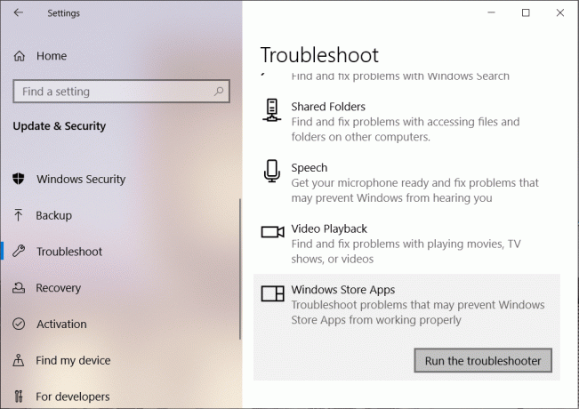 Sub Windows Store Apps, faceți clic pe Run the troubleshooter
