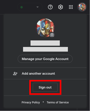 Klikk på Logg av-knappen for å logge av Google-kontoen din. | deaktiver Google Chat