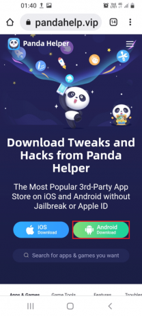 Otevřete oficiální web Panda Helper a klepněte na tlačítko Stáhnout pro Android