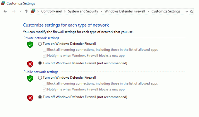 Windows 10 -palomuurin poistaminen käytöstä, jotta Internet-yhteys ei onnistu