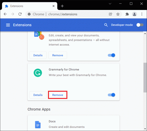 Quitar la opción para la extensión de Chrome