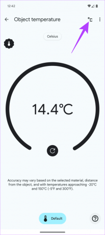 Możesz także dotknąć ikony jednostki u góry, aby zmienić odczyt na stopnie Fahrenheita lub Celsjusza