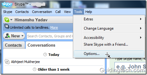 Параметри Skype