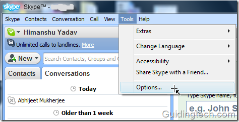 Skype-opties