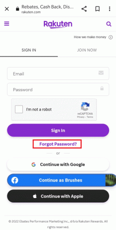 Selectați Parola uitată. Cum să ștergeți contul Rakuten
