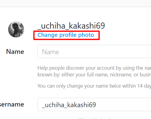Faceți clic pe Schimbați fotografia de profil sub numele dvs. de utilizator Instagram