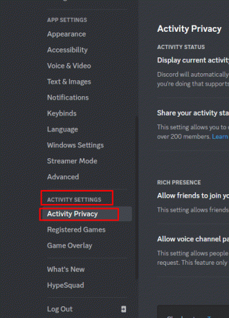 U postavkama aktivnosti odaberite Privatnost aktivnosti iz izbornika korisničkih postavki