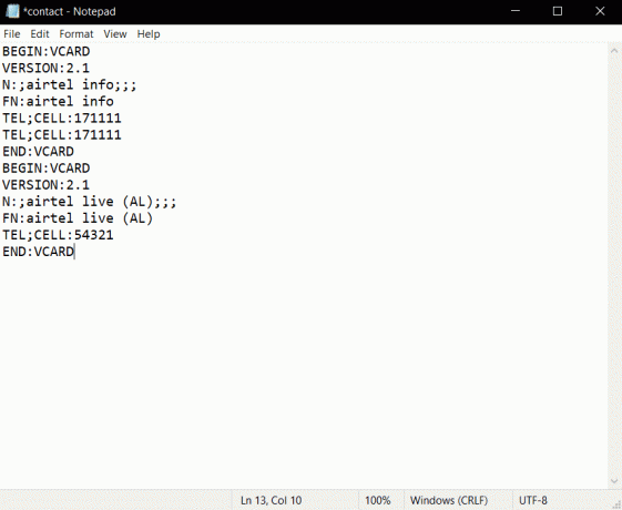 แก้ไขรายละเอียดของไฟล์ vcf ใน Notepad วิธีแก้ไขไฟล์ VCF บน Windows 10