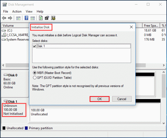 Inicijaliziraj disk | Popravite kako se tvrdi disk ne pojavljuje u sustavu Windows 10