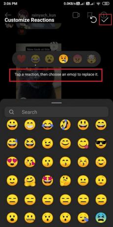 เลือก Emoji จากรายการป๊อปอัปเริ่มต้นที่คุณต้องการแทนที่ | โต้ตอบกับข้อความ Instagram ด้วย Emojis ที่กำหนดเอง