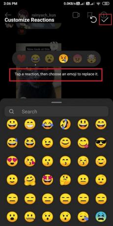 Sélectionnez l'Emoji dans la liste contextuelle par défaut que vous souhaitez remplacer. | Réagissez aux messages Instagram avec des emojis personnalisés