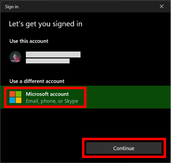 Κάντε κλικ στο λογαριασμό Microsoft και, στη συνέχεια, κάντε κλικ στο κουμπί Συνέχεια για να προσθέσετε έναν νέο λογαριασμό Microsoft. | Πώς να αλλάξετε τον λογαριασμό Microsoft στο Minecraft PE