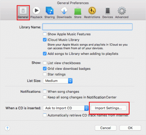 Under fanen Generelt skal du klikke på Importindstillinger. iTunes.hurtig guide til at konvertere MP4 til MP3 gennem Windows Media Player