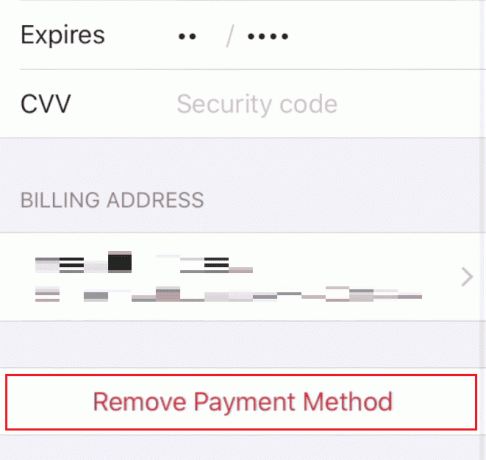 klepněte na Odebrat způsob platby ve spodní části obrazovky