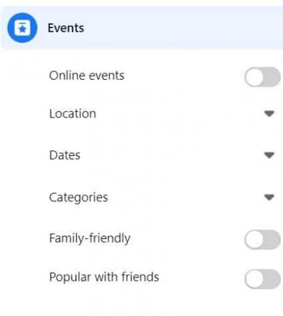 Klicken Sie in der Liste der verfügbaren Filter auf „Ereignisse“. | So führen Sie eine erweiterte Suche auf Facebook durch