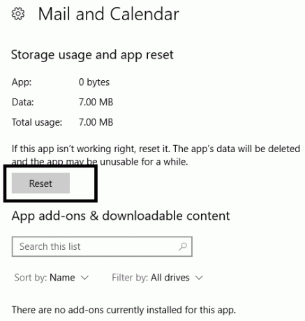 Suchen Sie die Schaltfläche Zurücksetzen, klicken Sie darauf | Setzen Sie die Mail-App in Windows 10 zurück