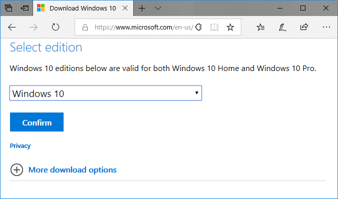 Preuzmite službeni Windows 10 ISO bez alata za kreiranje medija (pomoću Microsoft Edgea)