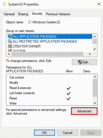 gå till fliken Säkerhet och klicka på " Avancerat" | Hur tar man bort System32?