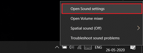 Kliknite pravým tlačidlom myši na ikonu hlasitosti a vyberte možnosť Otvoriť nastavenia zvuku