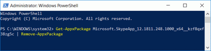Entfernen Sie Skype mit dem folgenden Befehl in Powershell Get-AppxPackage PackageFullName | Remove-AppxPackage
