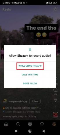 בחר תוך כדי שימוש באפליקציה. | כיצד להשתמש ב-Shazam Song באינסטגרם