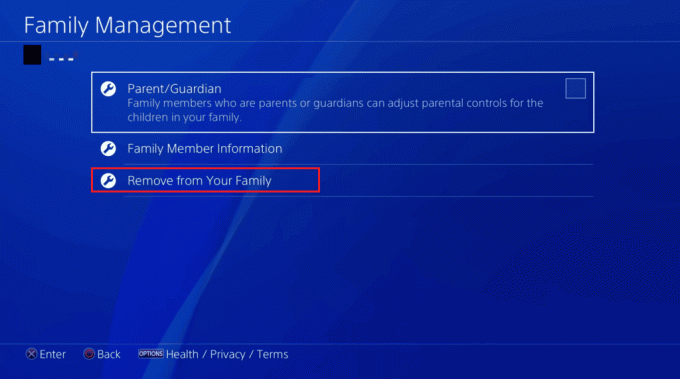 Wybierz opcję Usuń z rodziny | Jak usunąć członka rodziny na PS4 | zmień konto dziecka na konto rodzica na PS4