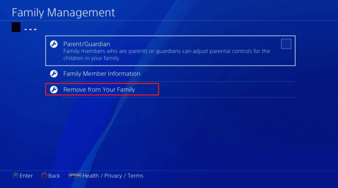 Seleziona l'opzione Rimuovi dalla tua famiglia | Come rimuovere un membro della famiglia su PS4 | cambia l'account di tuo figlio in un account genitore su PS4