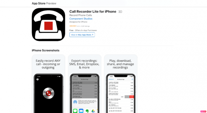 „App Store“ peržiūros skambučių įrašymo programa „Lite“.