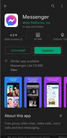 uppdatera facebook messenger app android play store