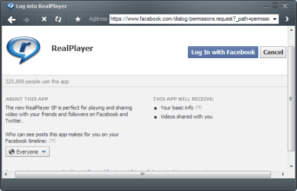 Real Player Facebook-App